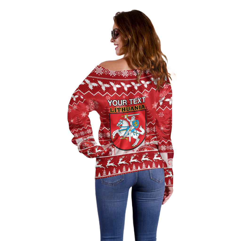 Personalised Lithuania Christmas Off Shoulder Sweater Linksmu Kaledu - Wonder Print Shop