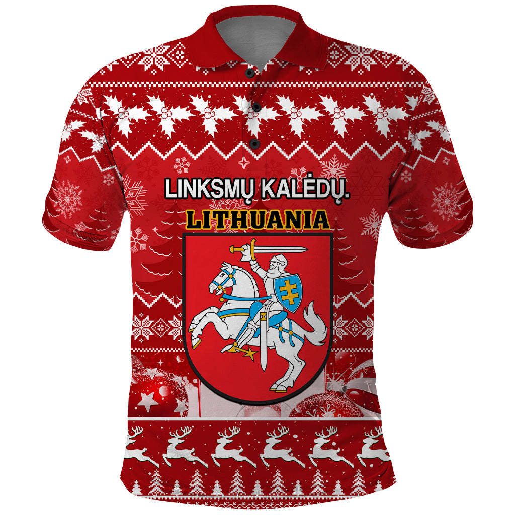 Personalised Lithuania Christmas Polo Shirt Linksmu Kaledu - Wonder Print Shop