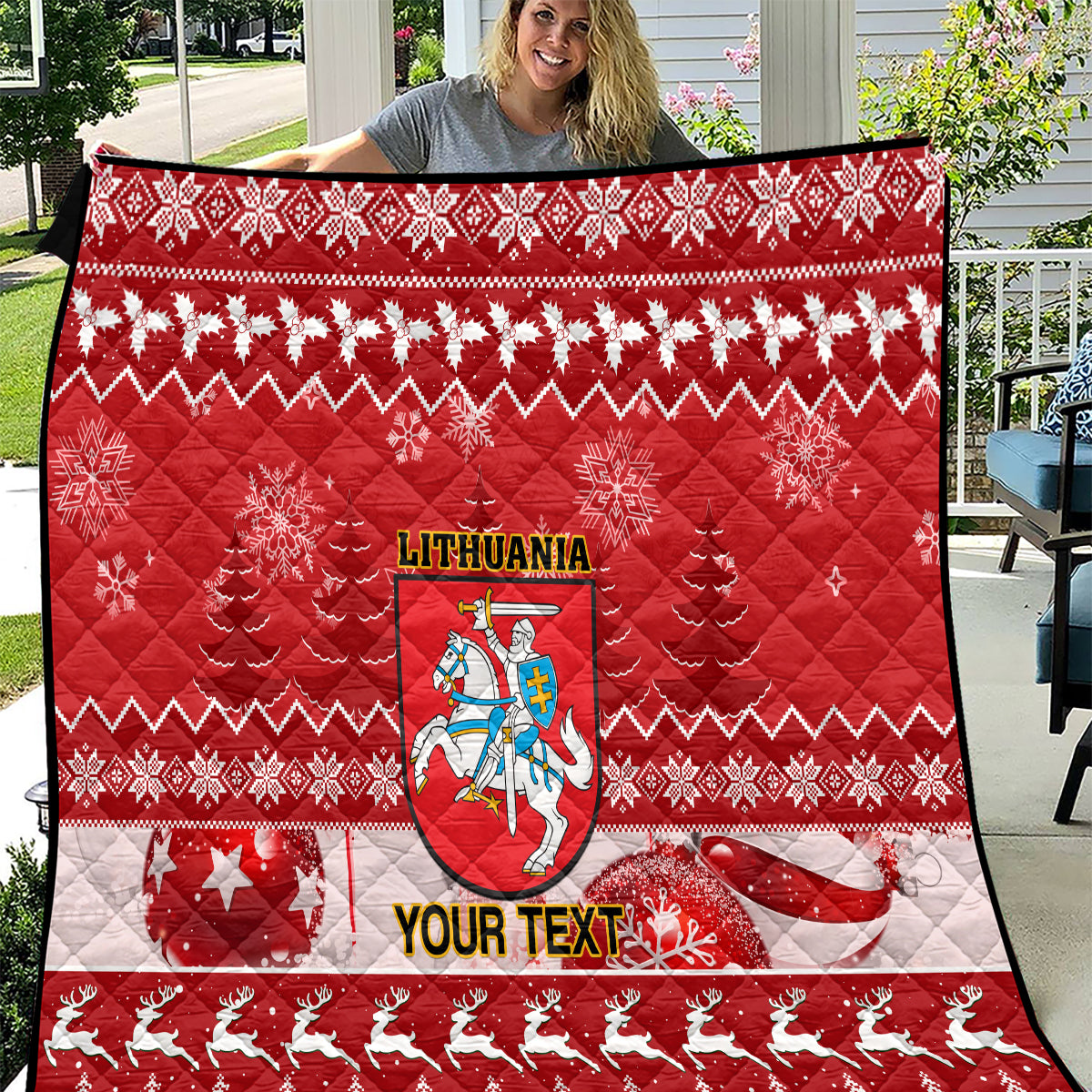 Personalised Lithuania Christmas Quilt Linksmu Kaledu - Wonder Print Shop