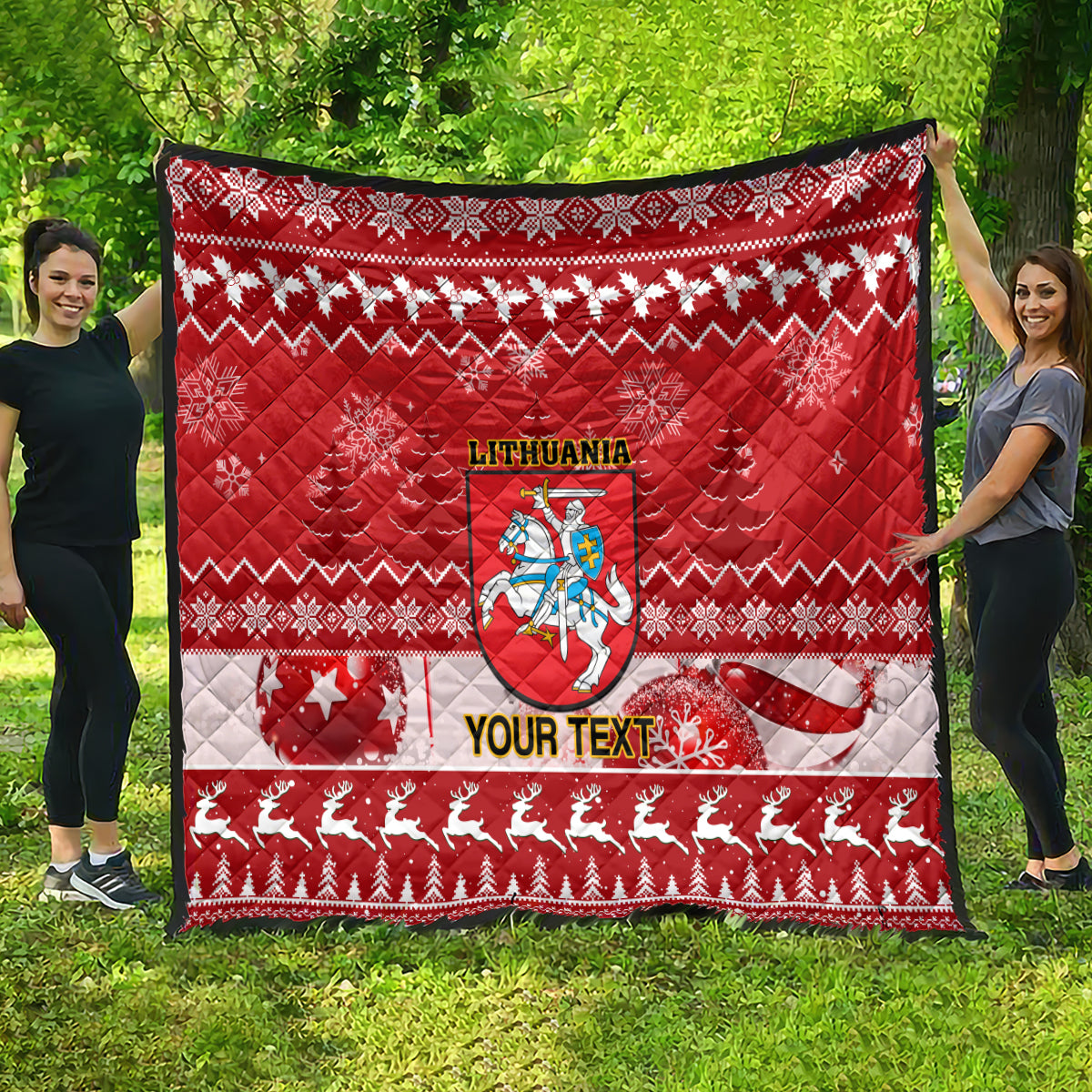 Personalised Lithuania Christmas Quilt Linksmu Kaledu - Wonder Print Shop