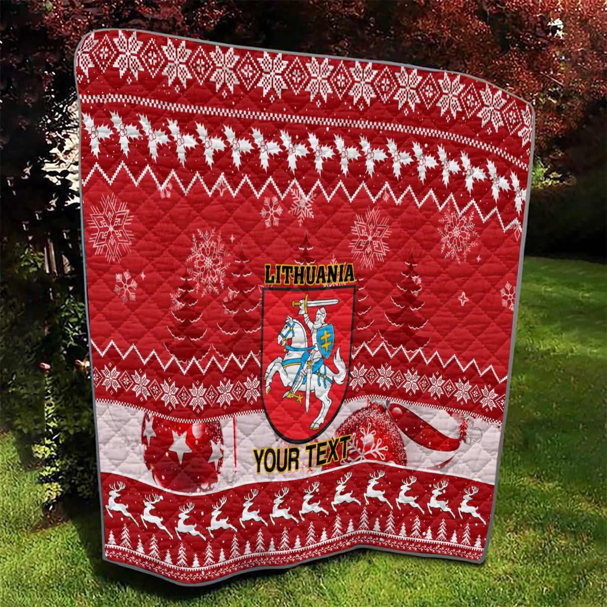 Personalised Lithuania Christmas Quilt Linksmu Kaledu - Wonder Print Shop
