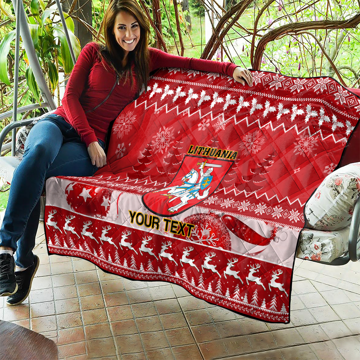 Personalised Lithuania Christmas Quilt Linksmu Kaledu - Wonder Print Shop