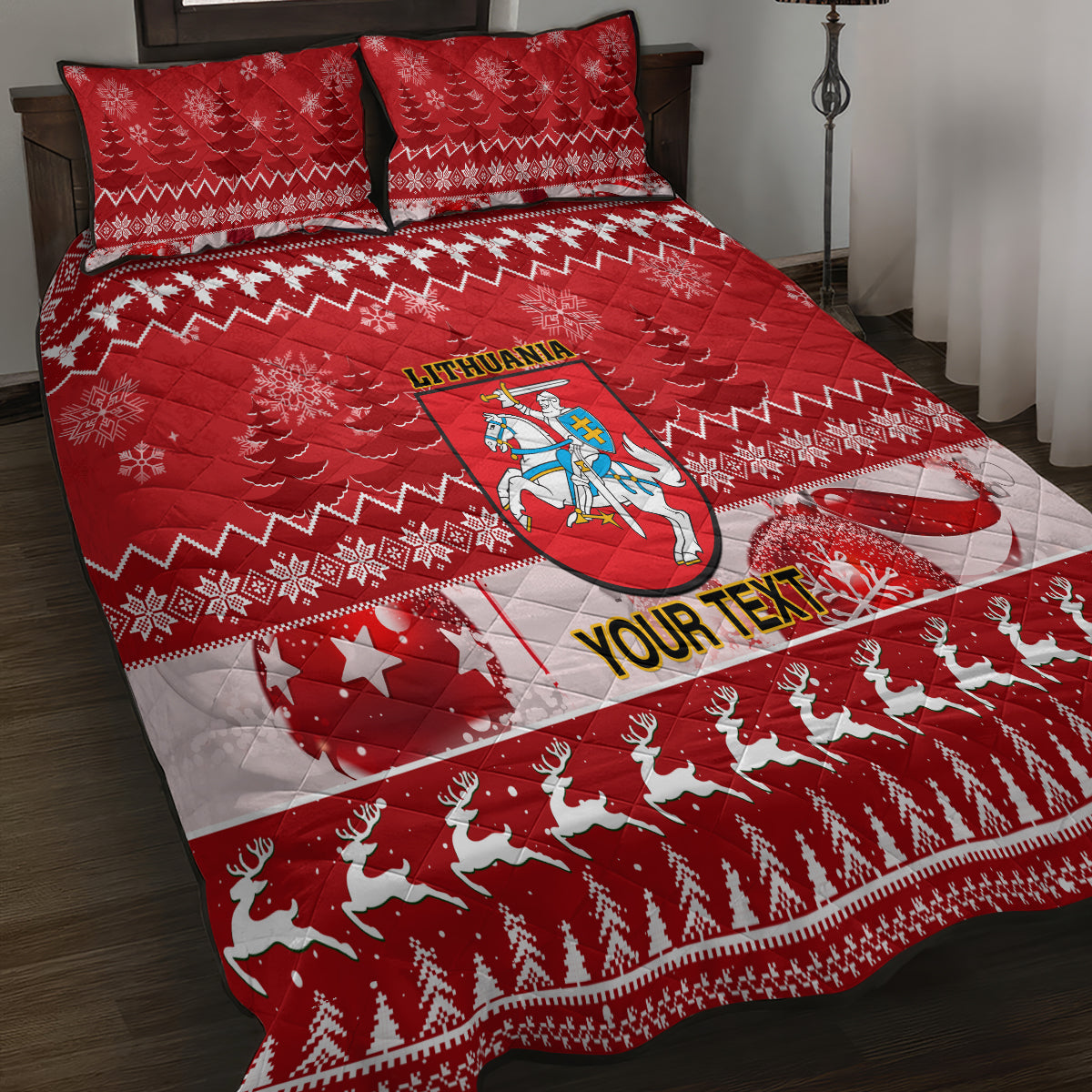 Personalised Lithuania Christmas Quilt Bed Set Linksmu Kaledu - Wonder Print Shop
