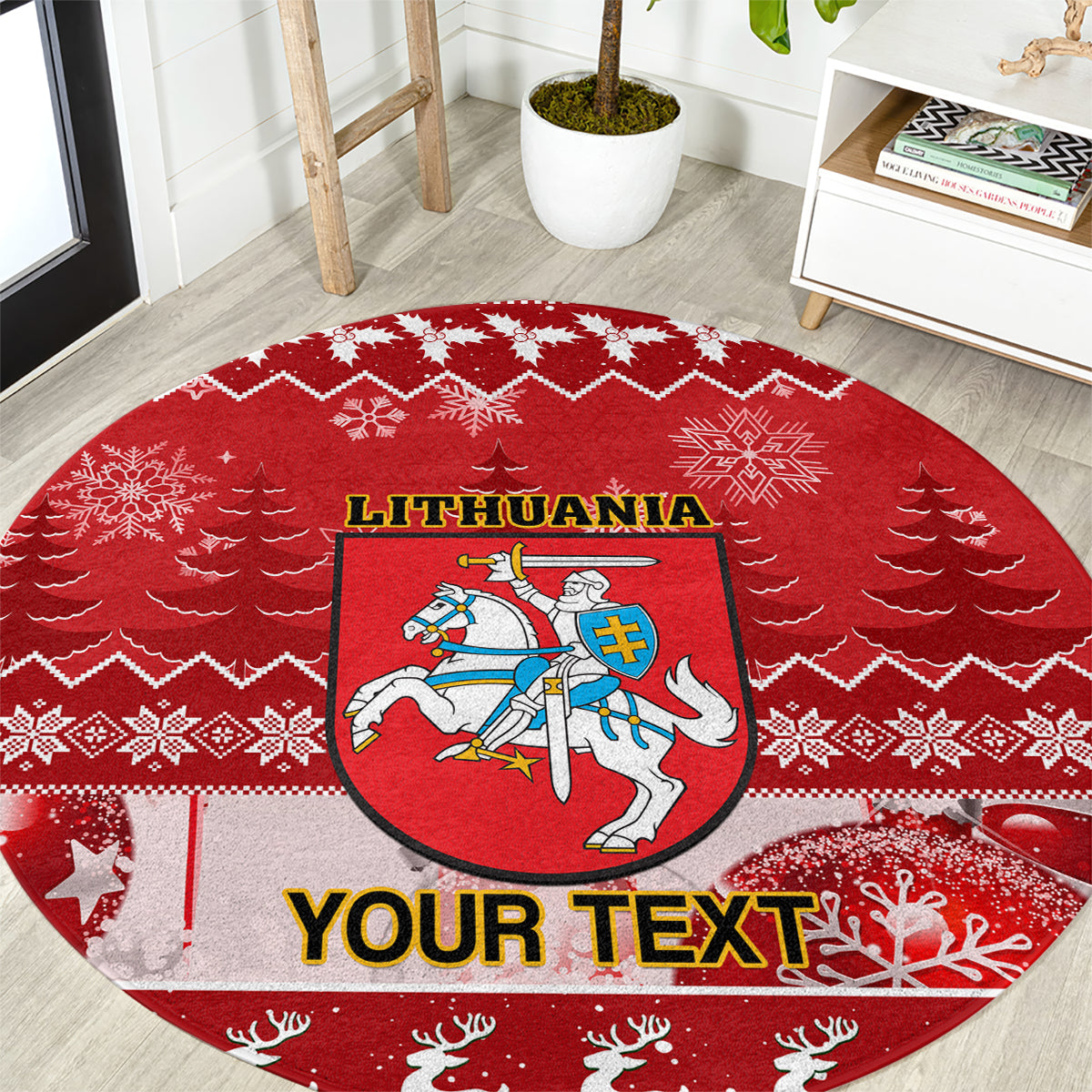 personalised-lithuania-christmas-round-carpet-linksmu-kaledu
