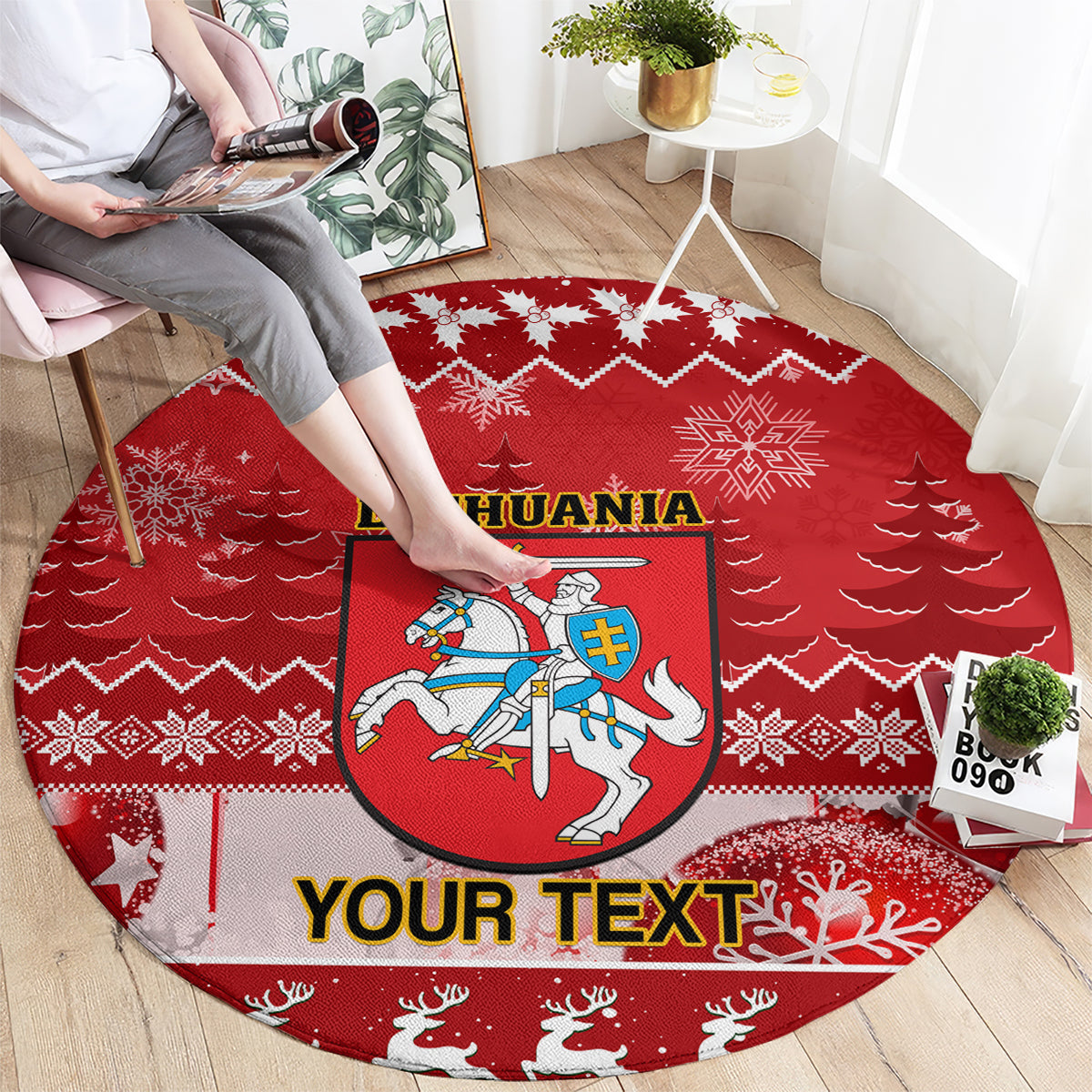 personalised-lithuania-christmas-round-carpet-linksmu-kaledu