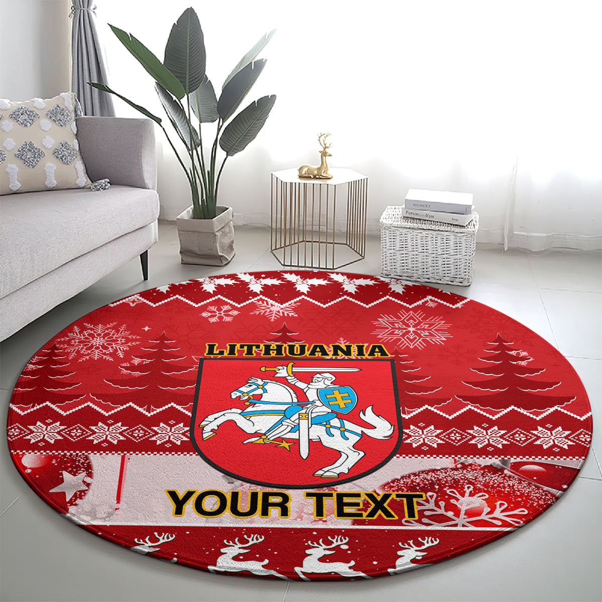 personalised-lithuania-christmas-round-carpet-linksmu-kaledu