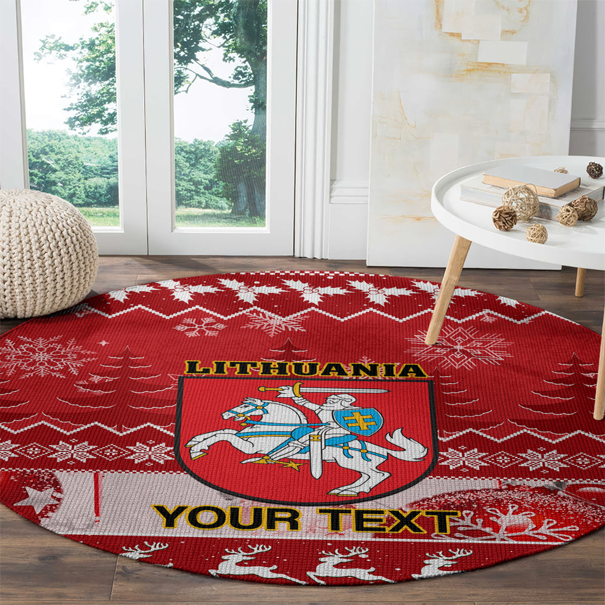 personalised-lithuania-christmas-round-carpet-linksmu-kaledu