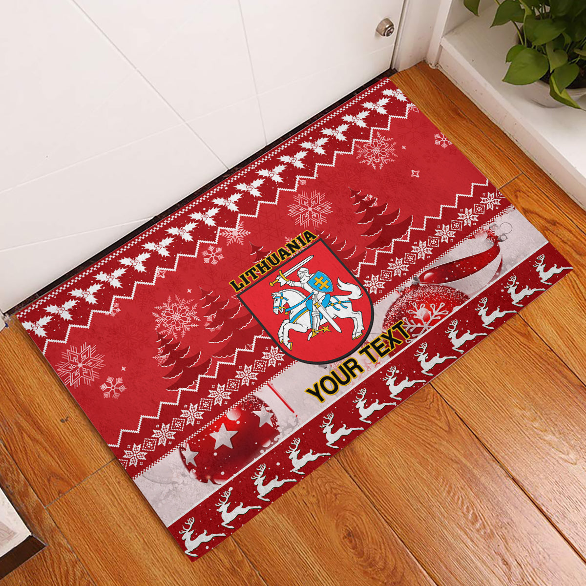 Personalised Lithuania Christmas Rubber Doormat Linksmu Kaledu - Wonder Print Shop