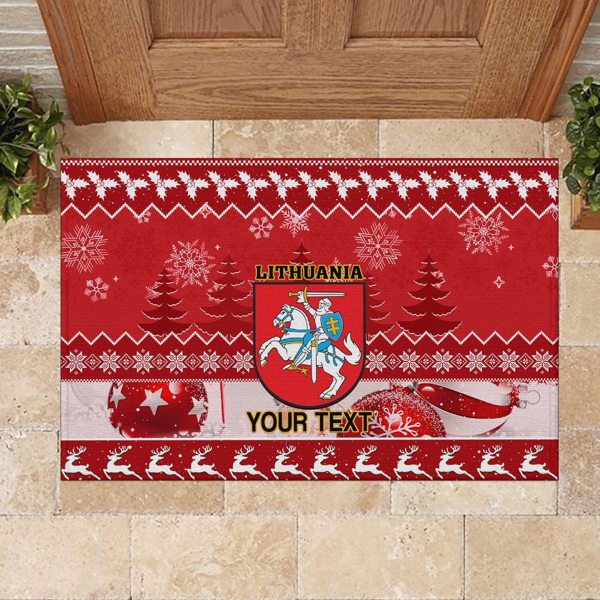 Personalised Lithuania Christmas Rubber Doormat Linksmu Kaledu - Wonder Print Shop