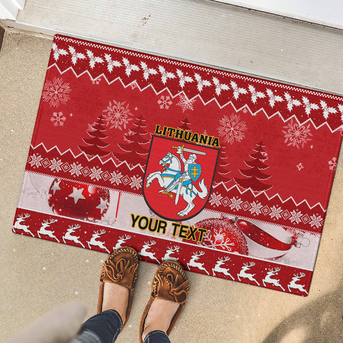 Personalised Lithuania Christmas Rubber Doormat Linksmu Kaledu - Wonder Print Shop