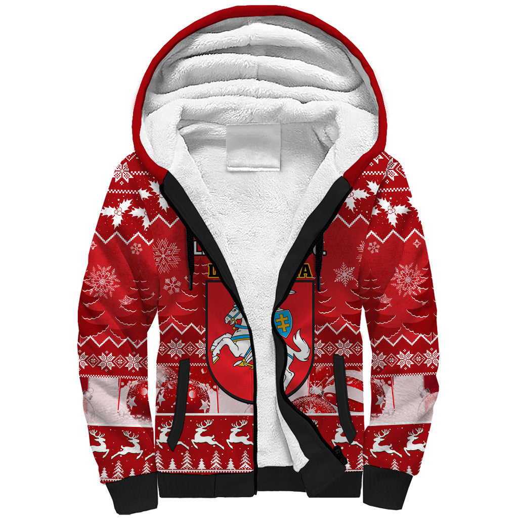 Personalised Lithuania Christmas Sherpa Hoodie Linksmu Kaledu - Wonder Print Shop
