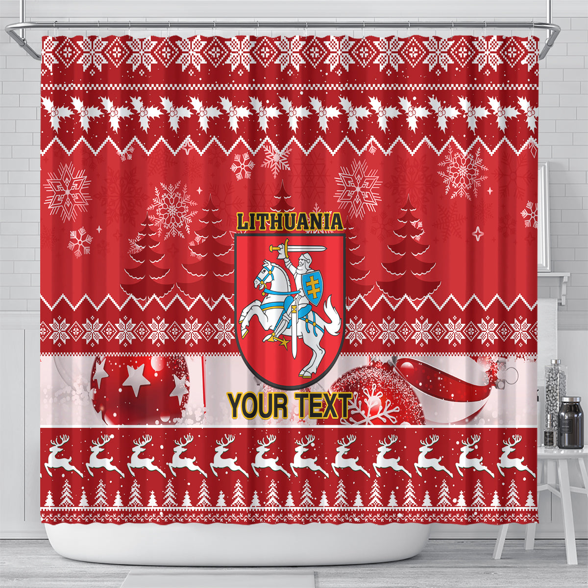 personalised-lithuania-christmas-shower-curtain-linksmu-kaledu