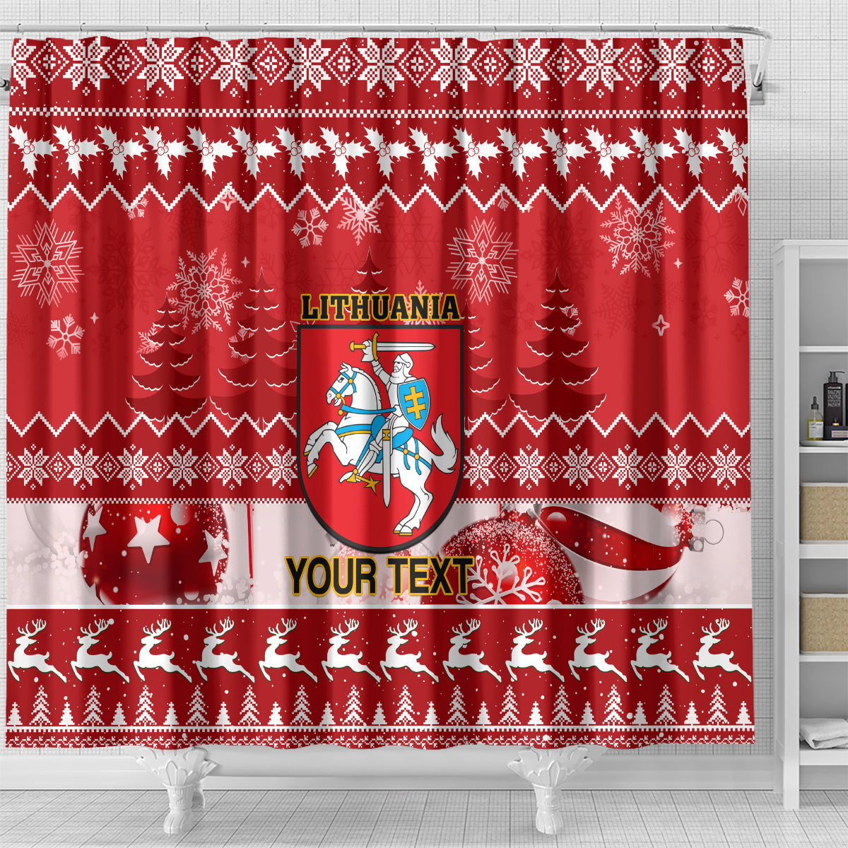personalised-lithuania-christmas-shower-curtain-linksmu-kaledu