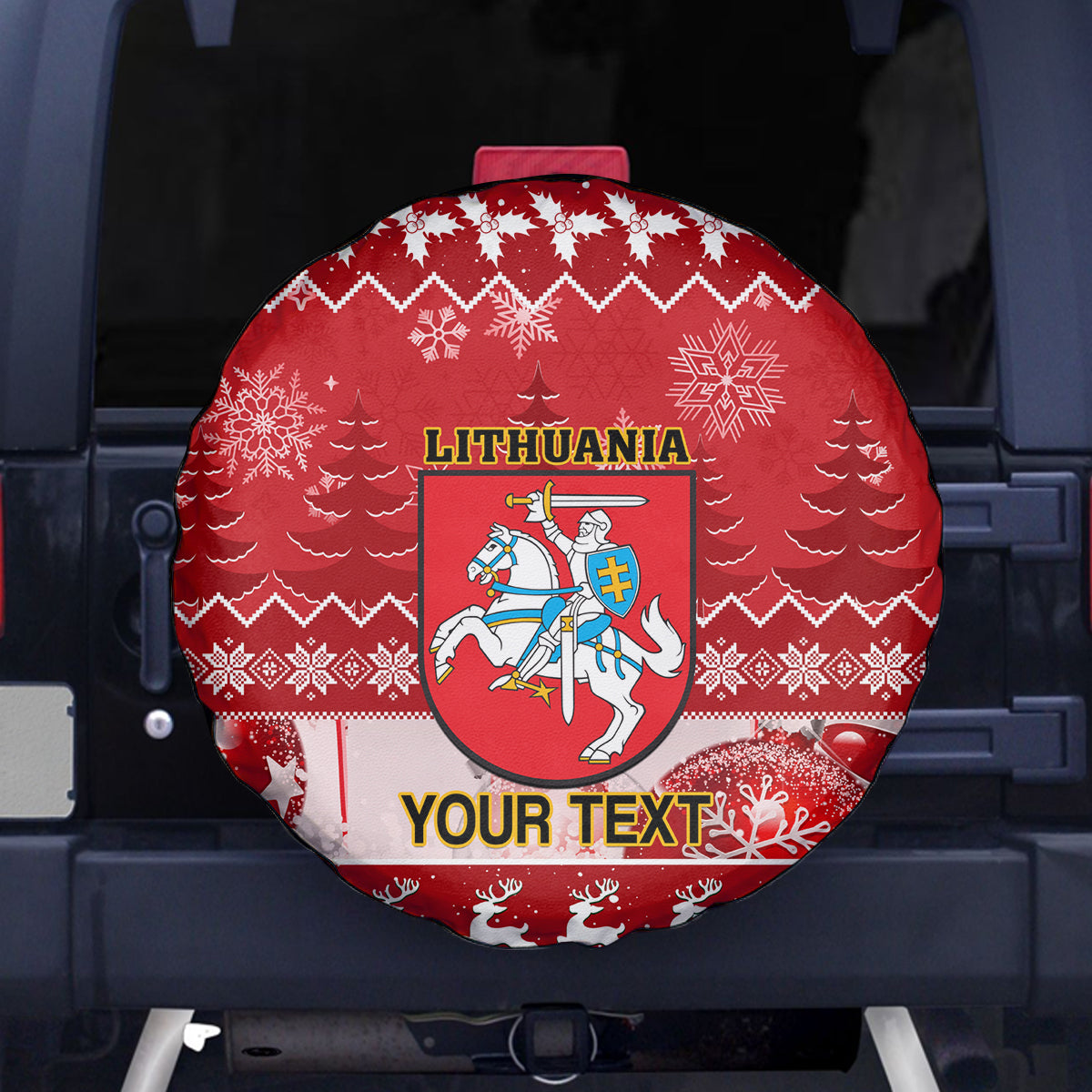 Personalised Lithuania Christmas Spare Tire Cover Linksmu Kaledu - Wonder Print Shop