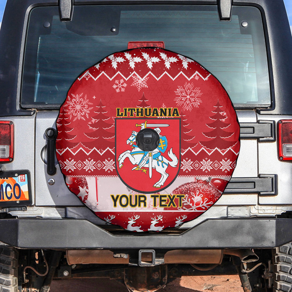Personalised Lithuania Christmas Spare Tire Cover Linksmu Kaledu - Wonder Print Shop