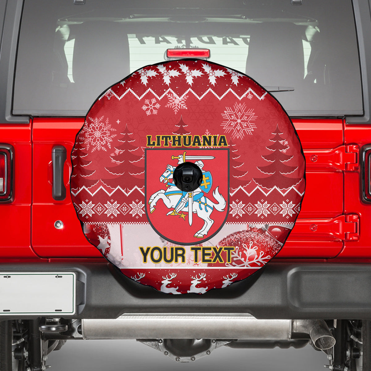 Personalised Lithuania Christmas Spare Tire Cover Linksmu Kaledu - Wonder Print Shop