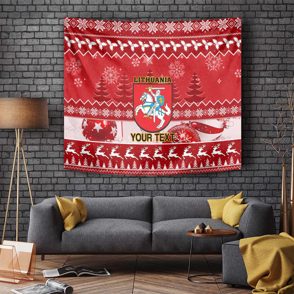 Personalised Lithuania Christmas Tapestry Linksmu Kaledu - Wonder Print Shop