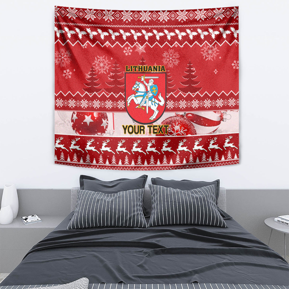 Personalised Lithuania Christmas Tapestry Linksmu Kaledu - Wonder Print Shop