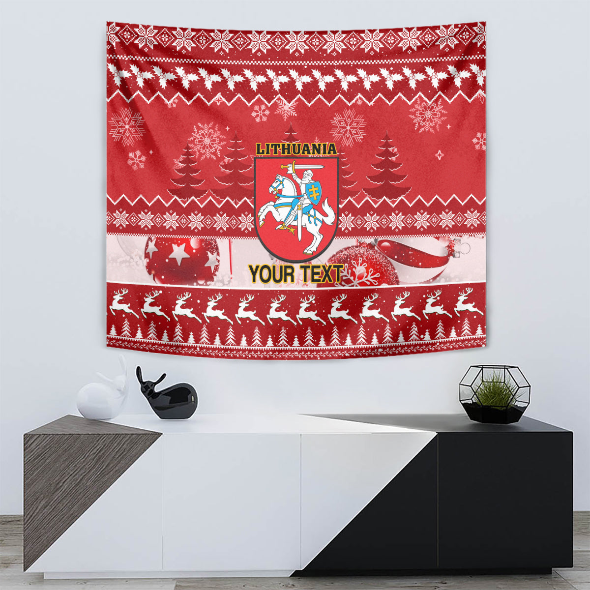 Personalised Lithuania Christmas Tapestry Linksmu Kaledu - Wonder Print Shop