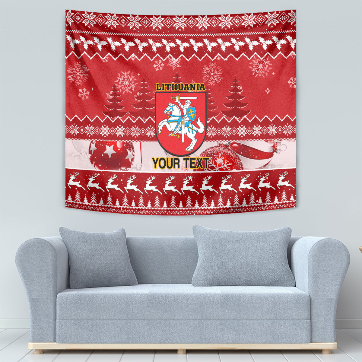 Personalised Lithuania Christmas Tapestry Linksmu Kaledu - Wonder Print Shop