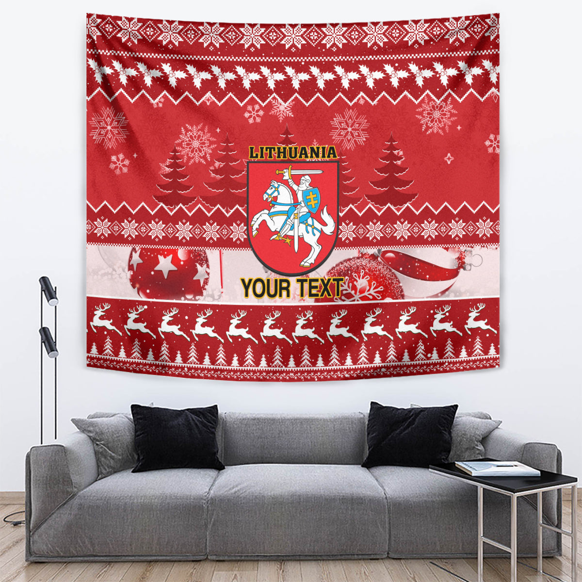 Personalised Lithuania Christmas Tapestry Linksmu Kaledu - Wonder Print Shop
