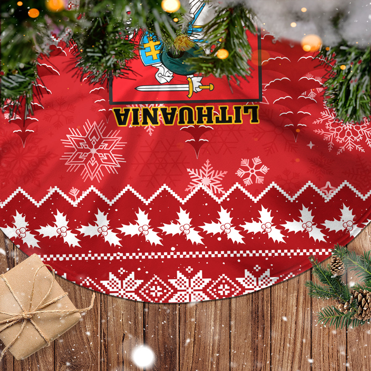 Personalised Lithuania Christmas Tree Skirt Linksmu Kaledu - Wonder Print Shop