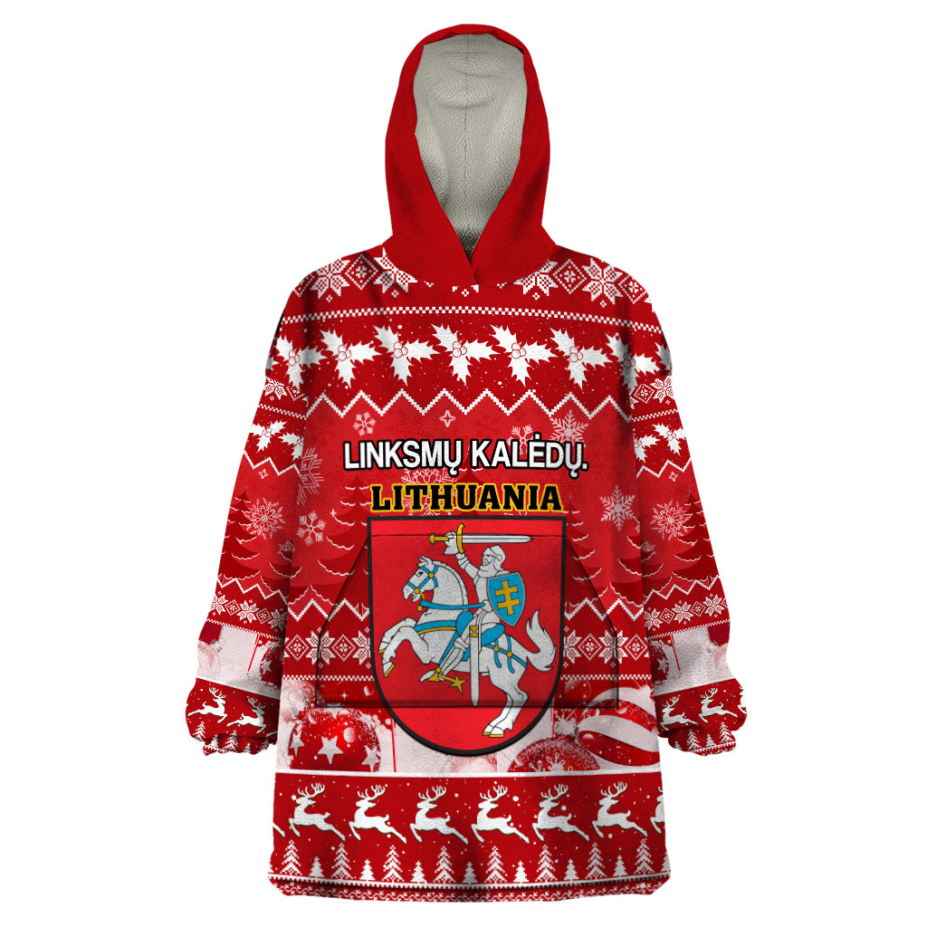 Personalised Lithuania Christmas Wearable Blanket Hoodie Linksmu Kaledu - Wonder Print Shop