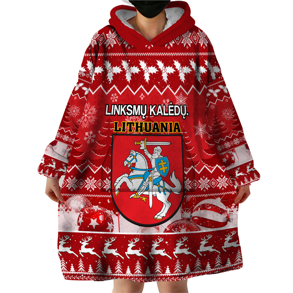 Personalised Lithuania Christmas Wearable Blanket Hoodie Linksmu Kaledu - Wonder Print Shop
