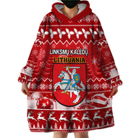 Personalised Lithuania Christmas Wearable Blanket Hoodie Linksmu Kaledu - Wonder Print Shop