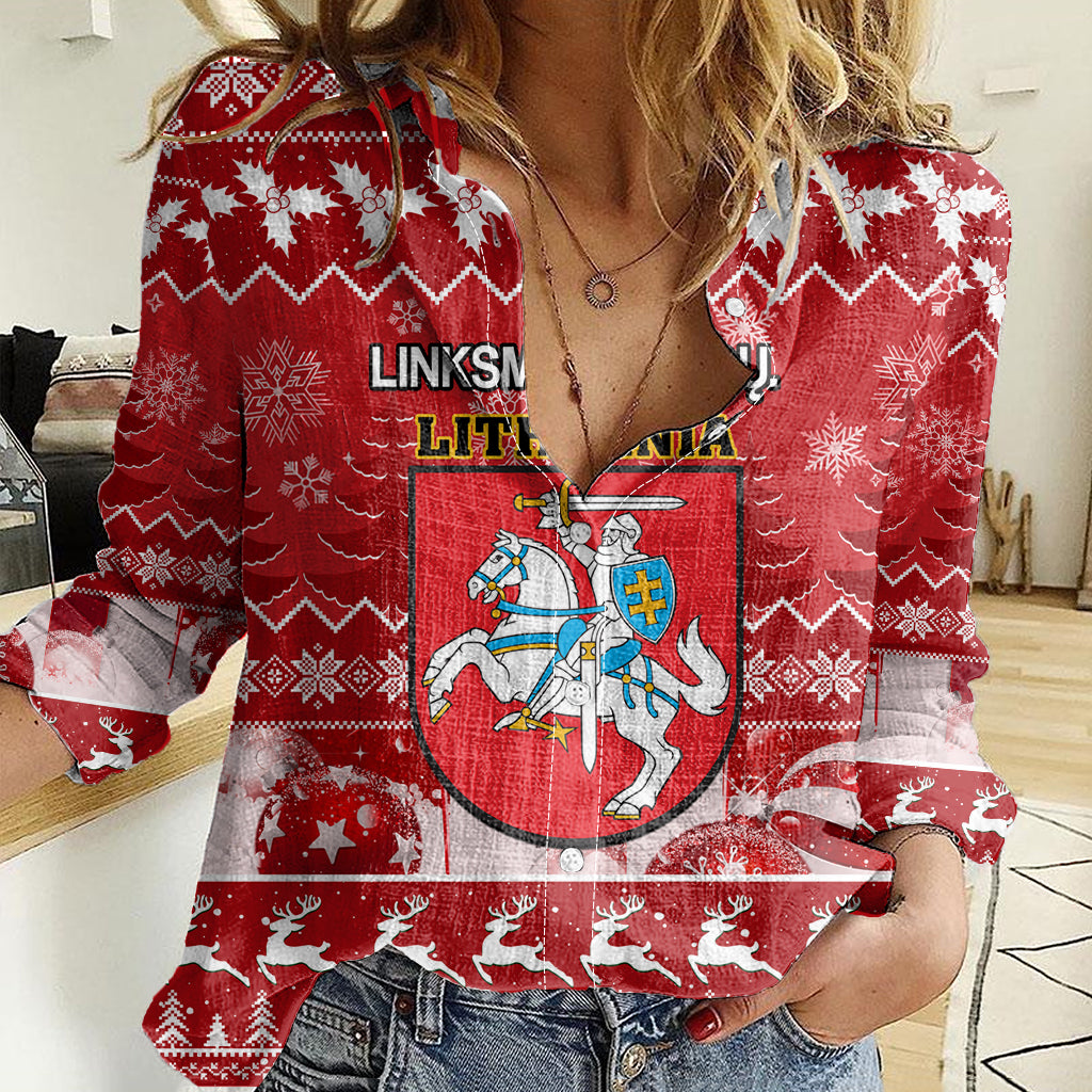 Personalised Lithuania Christmas Women Casual Shirt Linksmu Kaledu - Wonder Print Shop