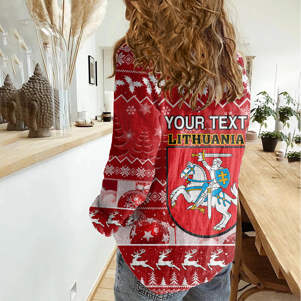 Personalised Lithuania Christmas Women Casual Shirt Linksmu Kaledu - Wonder Print Shop