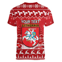 Personalised Lithuania Christmas Women V Neck T Shirt Linksmu Kaledu - Wonder Print Shop