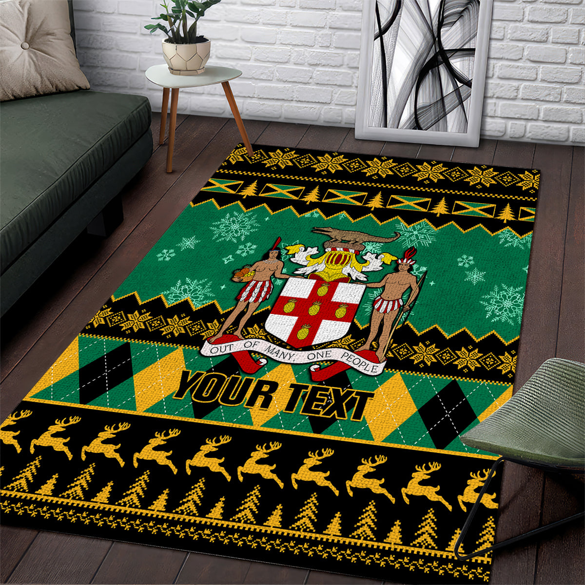 Personalised Jamaica Christmas Area Rug Jamaican Coat Of Arms Xmas Vibes - Wonder Print Shop