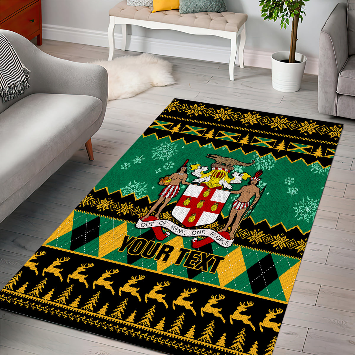Personalised Jamaica Christmas Area Rug Jamaican Coat Of Arms Xmas Vibes - Wonder Print Shop
