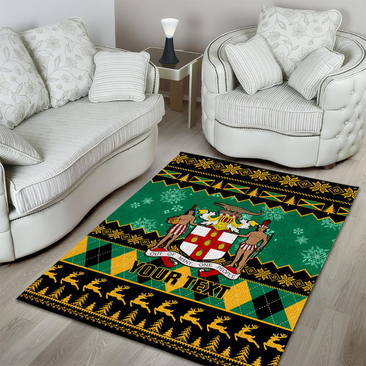 Personalised Jamaica Christmas Area Rug Jamaican Coat Of Arms Xmas Vibes - Wonder Print Shop