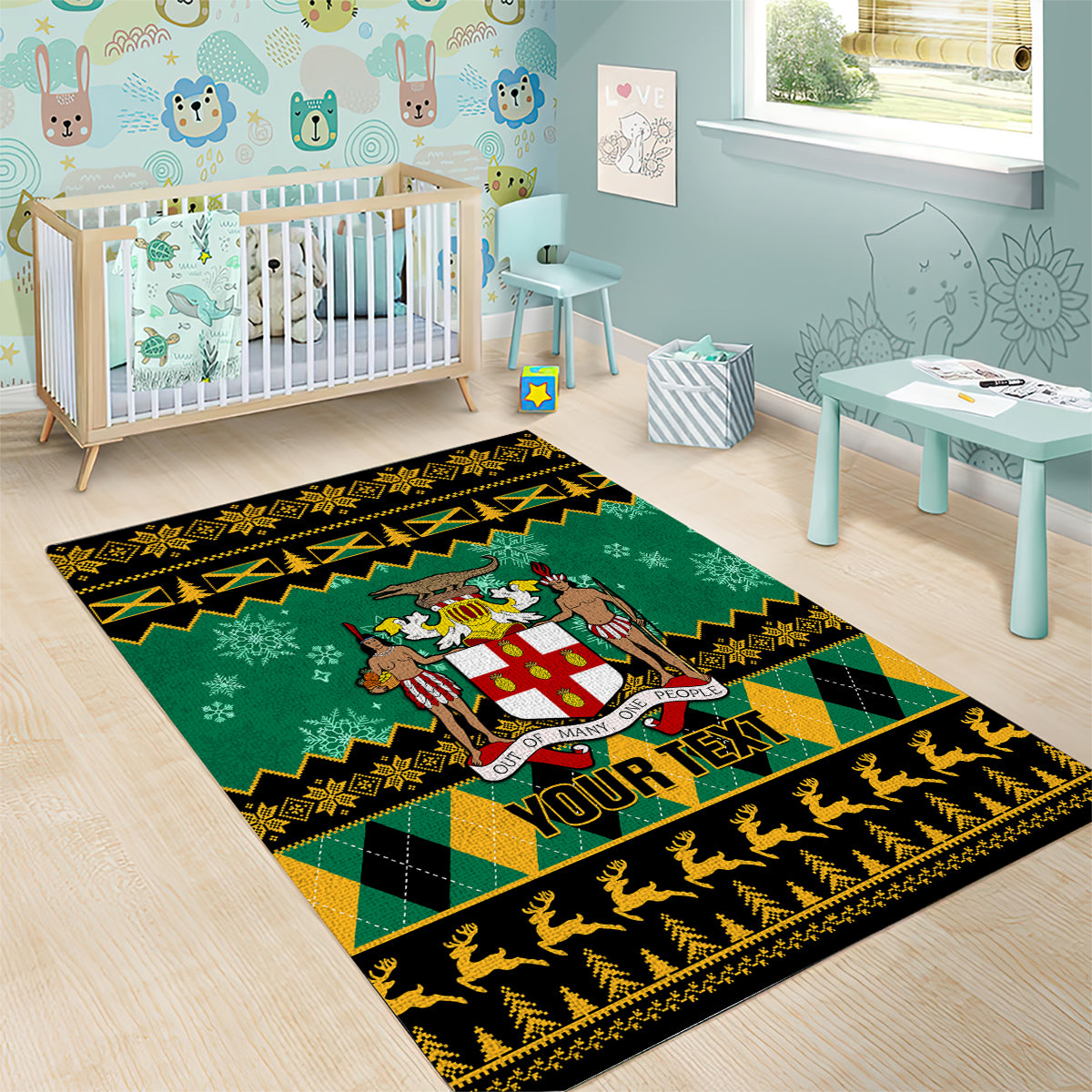 Personalised Jamaica Christmas Area Rug Jamaican Coat Of Arms Xmas Vibes - Wonder Print Shop