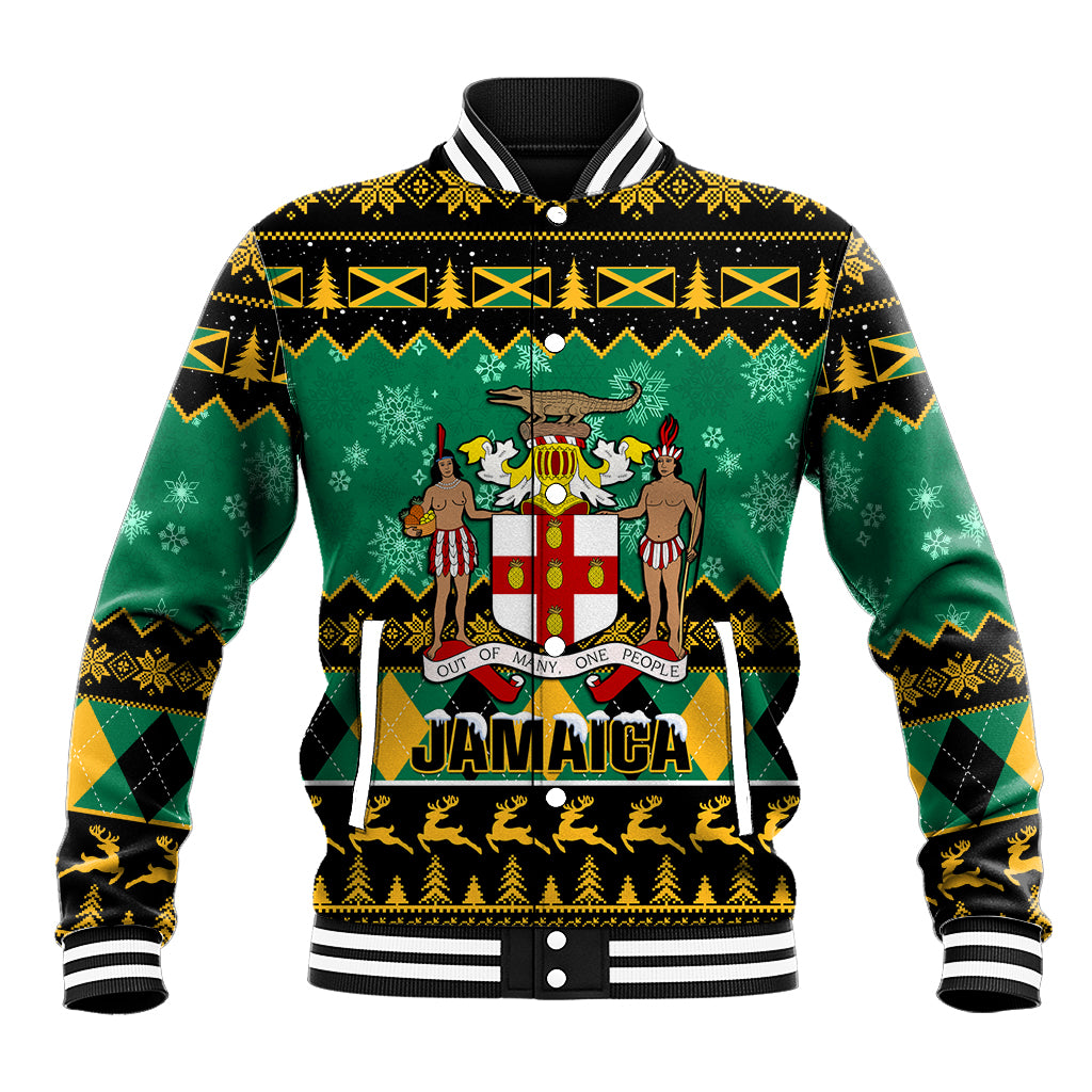 Personalised Jamaica Christmas Baseball Jacket Jamaican Coat Of Arms Xmas Vibes - Wonder Print Shop