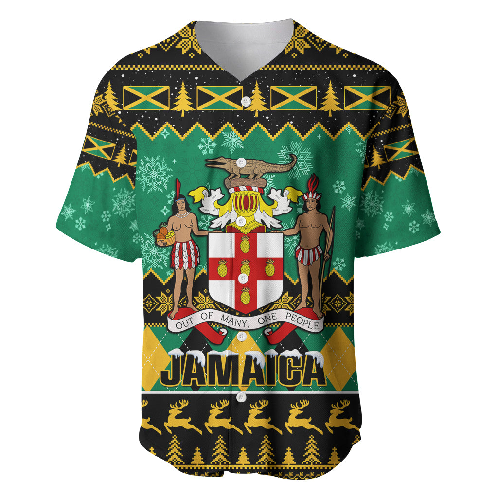 Personalised Jamaica Christmas Baseball Jersey Jamaican Coat Of Arms Xmas Vibes - Wonder Print Shop