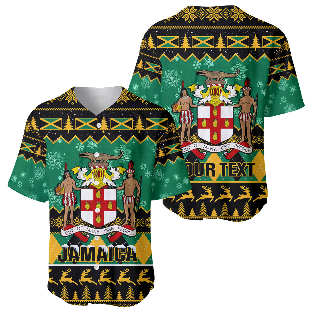 Personalised Jamaica Christmas Baseball Jersey Jamaican Coat Of Arms Xmas Vibes - Wonder Print Shop