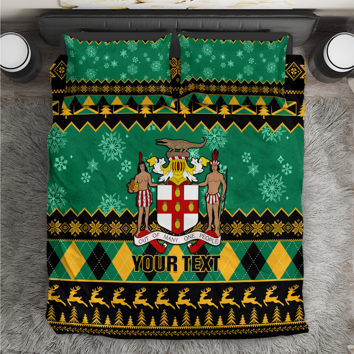 Personalised Jamaica Christmas Bedding Set Jamaican Coat Of Arms Xmas Vibes - Wonder Print Shop