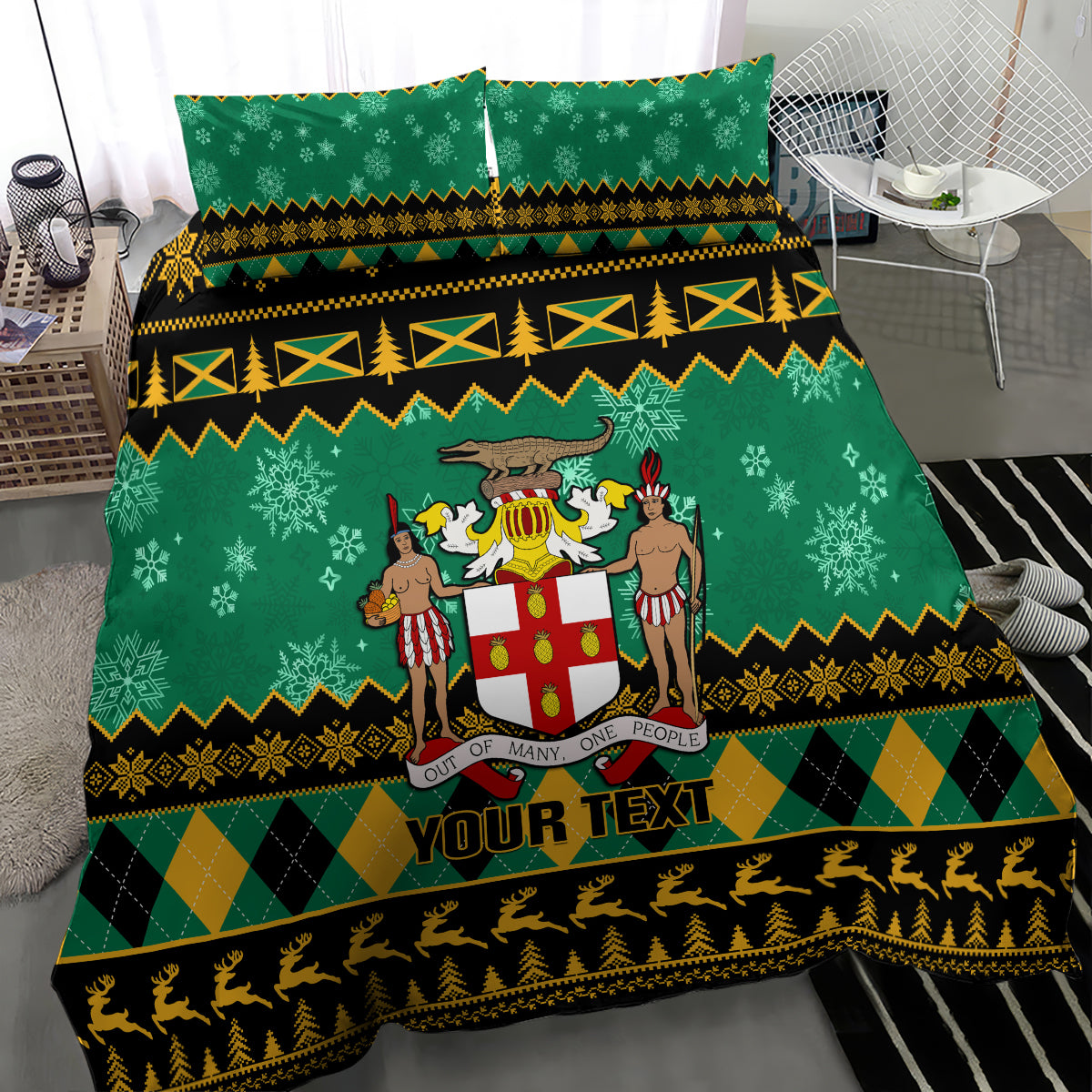 Personalised Jamaica Christmas Bedding Set Jamaican Coat Of Arms Xmas Vibes - Wonder Print Shop
