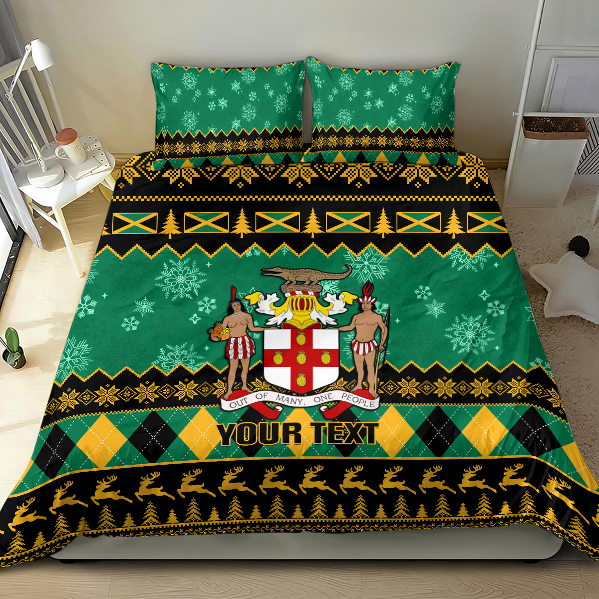 Personalised Jamaica Christmas Bedding Set Jamaican Coat Of Arms Xmas Vibes - Wonder Print Shop