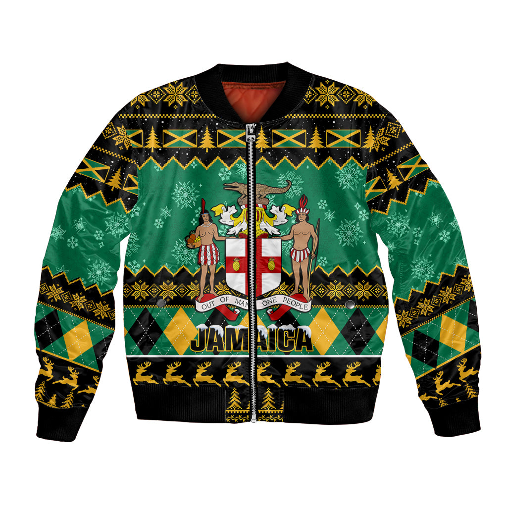 Personalised Jamaica Christmas Bomber Jacket Jamaican Coat Of Arms Xmas Vibes - Wonder Print Shop