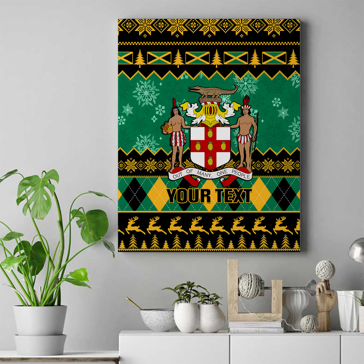Personalised Jamaica Christmas Canvas Wall Art Jamaican Coat Of Arms Xmas Vibes - Wonder Print Shop