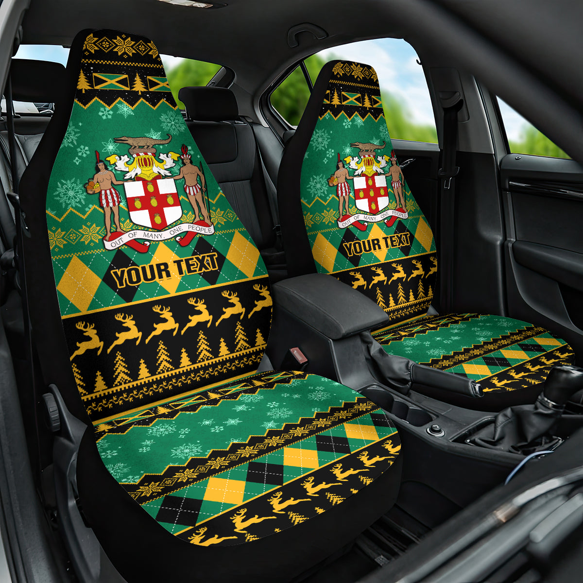 Personalised Jamaica Christmas Car Seat Cover Jamaican Coat Of Arms Xmas Vibes - Wonder Print Shop