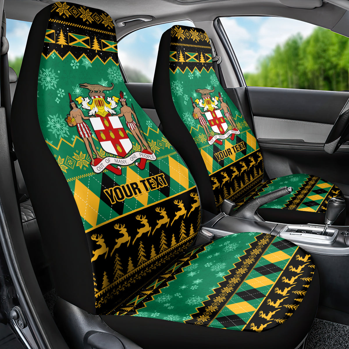 Personalised Jamaica Christmas Car Seat Cover Jamaican Coat Of Arms Xmas Vibes - Wonder Print Shop