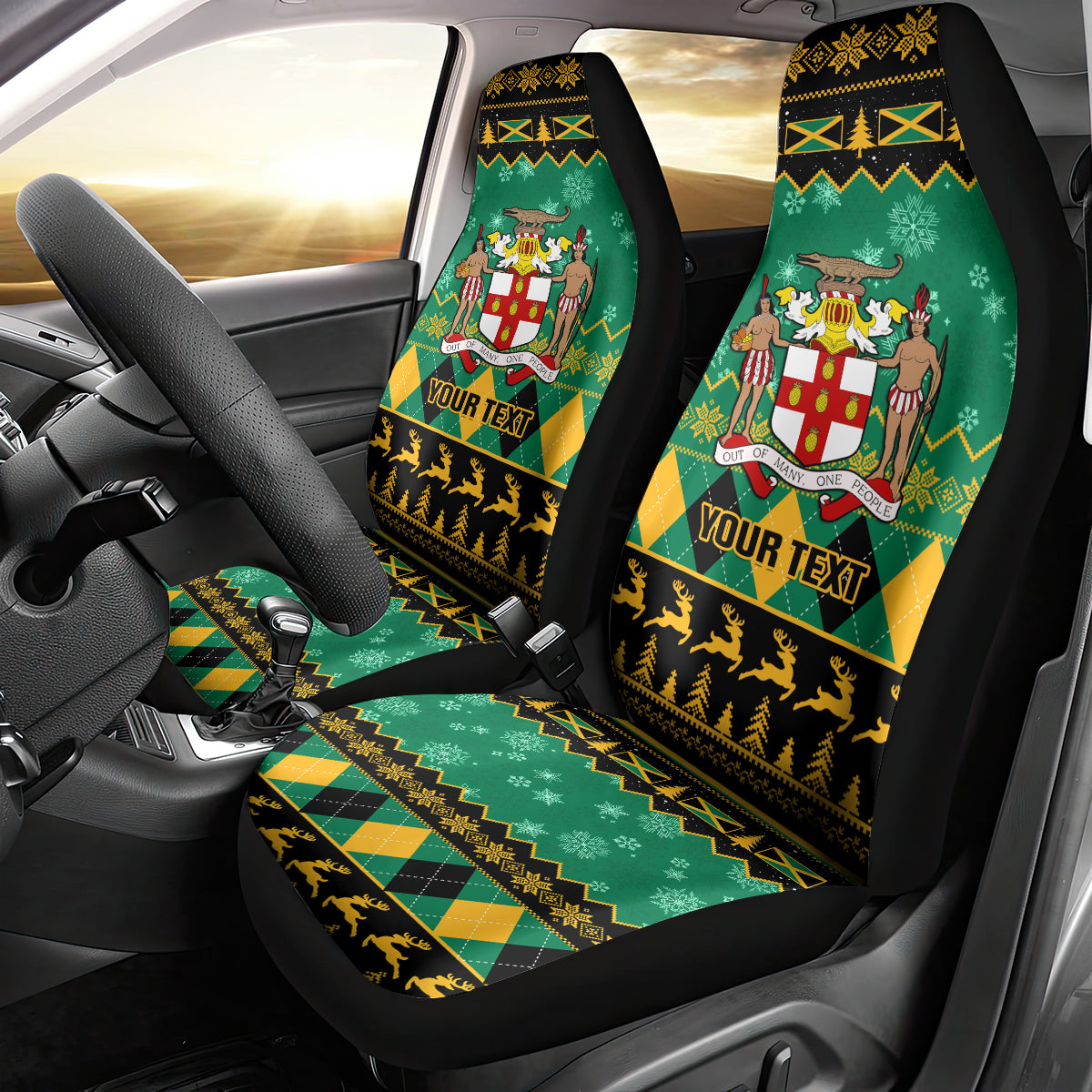Personalised Jamaica Christmas Car Seat Cover Jamaican Coat Of Arms Xmas Vibes - Wonder Print Shop