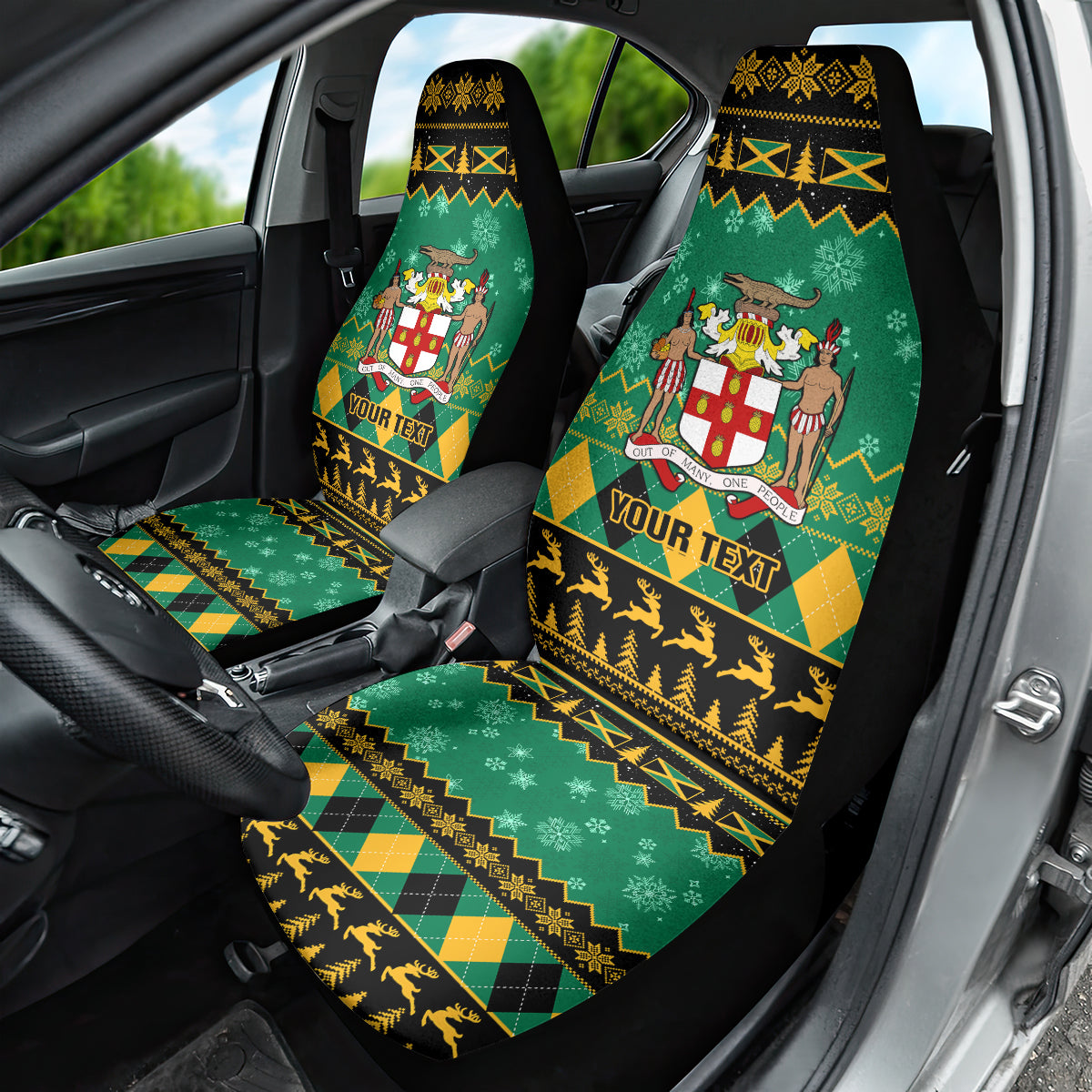 Personalised Jamaica Christmas Car Seat Cover Jamaican Coat Of Arms Xmas Vibes - Wonder Print Shop