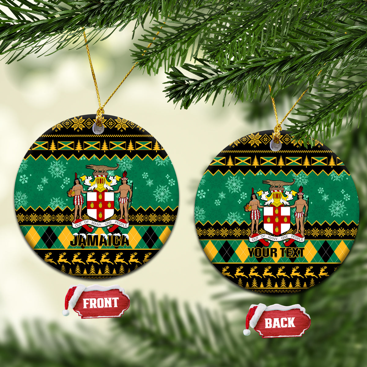 Personalised Jamaica Christmas Ceramic Ornament Jamaican Coat Of Arms Xmas Vibes - Wonder Print Shop