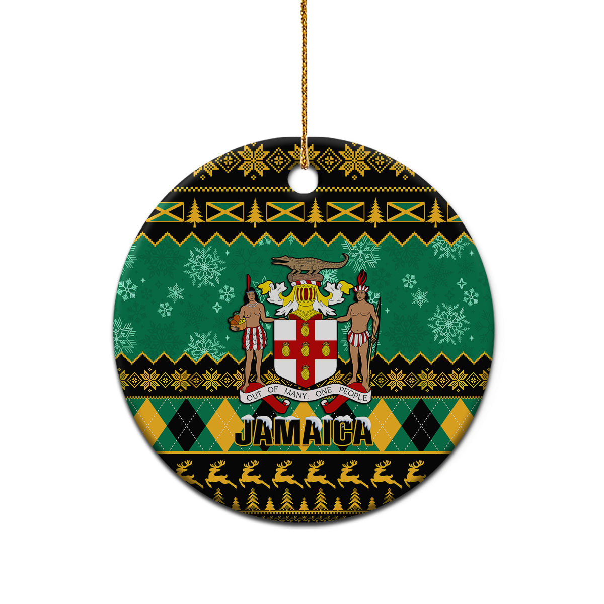 Personalised Jamaica Christmas Ceramic Ornament Jamaican Coat Of Arms Xmas Vibes - Wonder Print Shop